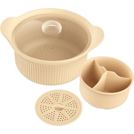 Panier vapeur en silicone avec compartiment et poignée, grand bol compatible micro-ondes, four, friteuse à air, pour soupe, poisson, cuisine maison et appartement (1/5)