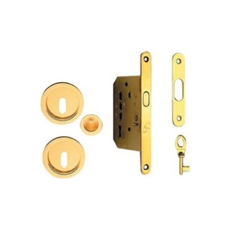kit pour porte coulissante niche serrure ronde 50 mm or poli