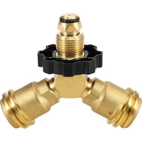 Répartiteur de propane, adaptateur en Y pour bouteille de propane avec vannes, raccord en T à 2 voies pour bouteille de propane de 9 kg (20 lb), compatible avec les barbecues, réchauds de camping, brû