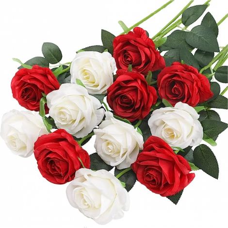 Fleurs artificielles sans mèche, bouquet de roses en soie avec possibilité de remodelage pour la décoration de fêtes de mariage et l'aménagement intérieur (12 pièces)-AquaForge (1/5)