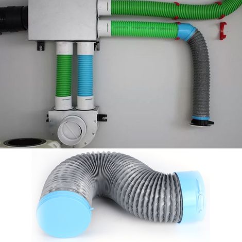 Extrémités de conduit d'air frais en PE reliées à un tuyau d'évacuation flexible télescopique en composite aluminium et feuille de PVC (1/4)