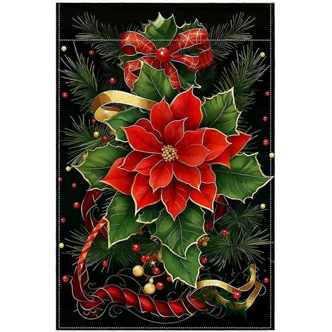 Drapeau de jardin unique à motif de houx de Noël, 30 x 45 cm, double face, pour cour ou extérieur (mât non inclus). (1/5)