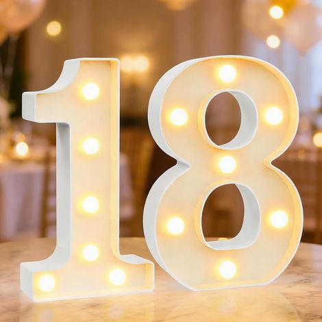 Lampe chiffre LED, chiffres lumineux 18, blanc chaud, idéale pour les décorations d'anniversaire, de fête, de mariage, de bureau, murales et de table. (18) (1/5)