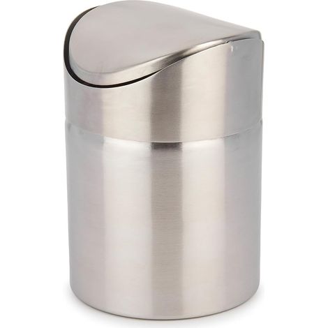Abfalleimer für die Arbeitsplatte – 1 Stück – Edelstahl – Klappdeckel – Für Kapseln und Beutel – Silber 9,5 x 9,5 x 13 cm (1/4)