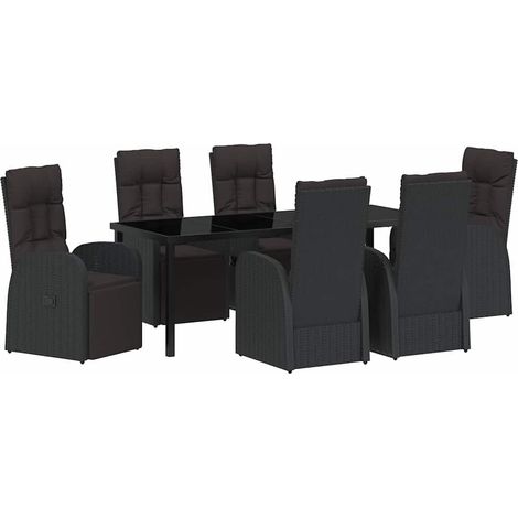 Maison Exclusive - Set da Pranzo per Giardino con cuscino 7 pcs Nero polyrattan