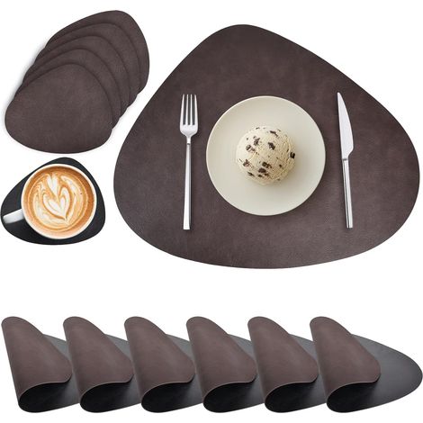 Ensemble de table - Sous-couche - Imperméable et résistante à la chaleur jusqu'à 80 °C - 6 pièces - Pour salon et cuisine - Marron foncé/Noir (1/5)