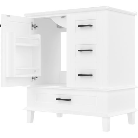 Mobile bagno da terra con lavabo ceramico integrato 76x46x83,5 cm MDF e legno bianco HOMVRA (1/5)