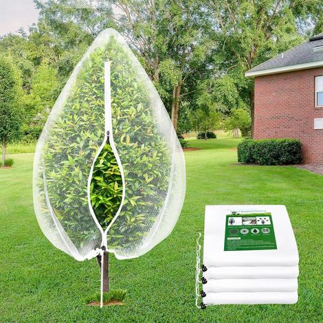 2 pièces de grand filet pour arbre fruitier avec cordon de serrage et fermeture éclair, filet de jardin de 2,44 2,44 m pour la protection du jardin, filet anti-insectes et oiseaux pour arbres (1/5)