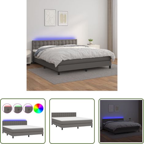 vidaXL LED-Bett - Boxspringbett mit Matratze & LED Grau 180x200 cm Kunstleder (1/5)