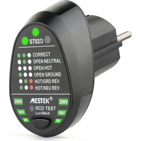 Testeur de Prise électrique, RCD Testeur De Sortie De Détecteur De Polarité de Circuit de Test de Fil de Terre en Direct Neu (1/4)