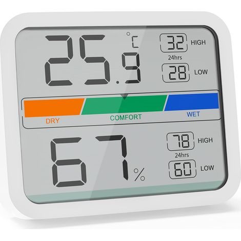 LaBlanc – Termometro digitale per interni, igrometro, monitor di temperatura e umidità con conversione ℉/℃, valore massimo e minimo di temperatura e umidità (bianco) (1/5)