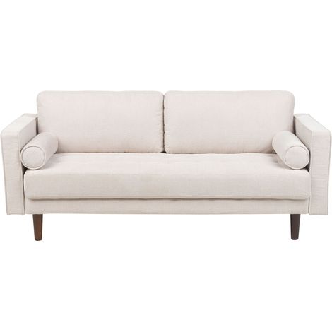 Divano 3 posti Imbottito in tessuto beige con schienale imbottito Nurmo