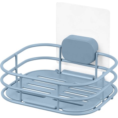 Porte-savon mural auto-adhésif bleu - COMPACTOR - 14 x 12.5 x H.10 CM - Bleu pastel (1/5)