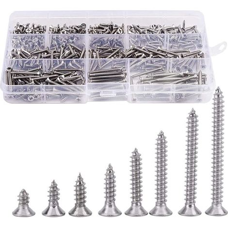 400pcs Vis tte fraise en Acier Inoxydable Vis Tte Plat Cruciformes Vis Bois (1/5)