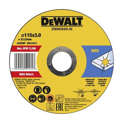 DEWALT DWA8434IA-AE DWA8434IA-AE DISQUE à TRONçONNER 115 MM 1 PC(S) MéTAL, ACIER INOXYDABLE, FER