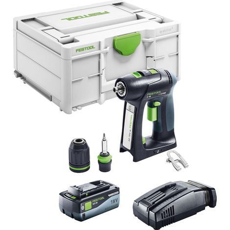 Festool C 18 Basic Perceuse-visseuse sans fil 18 V 45 Nm Brushless + 1x batterie 8,0 Ah + chargeur rapide + Systainer