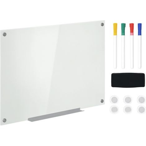 Vinsetto Magnetisches Whiteboard 90 x 60cm Glas Magnettafel mit Stiftablage Trocken Abwischbar Magnetwand mit 4 Stifte, 6 Magnete Radiergummi Magnetisch Pinnwand für Büro Schule Küche Zuhause