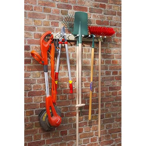 Mottez – Porte outils de jardin 78x6cm – 10 supports en acier pour outils – Socle en pin traité classe 3 – B837V