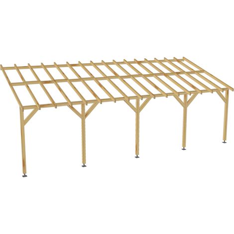 Carport adossé 8x3 – Pente 30% – Bois massif durable – Conception facile à installer – Fabrication française – Jardinatoire (1/5)