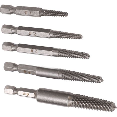 Ensemble de 5 extracteurs de vis endommagées, tige hexagonale 1/4 pouce, outil d'extraction en acier au carbone, 7,5 mm, 5 mm, 4 mm, 3,5 mm et 3 mm (1/5)