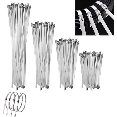 200 Pcs Collier Serrage Inox 4.6 x 150/200/250/300 mm, Serre-Câbles Électriques Métallique, Attache de Câble Autobloquant, Collier Métal Serrage Argent, pour Fixation Fil Plomberie Tube Clôture (1/5)