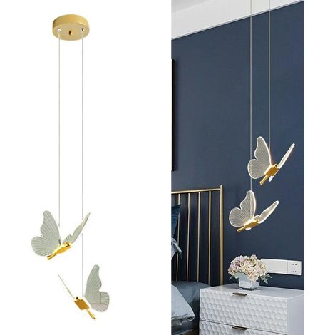 Suspension Luminaire Papillon LED Dorée en Acrylique, 3 Couleurs de Lumière, Lampe de Chevet pour Chambre et Salon (1/5)