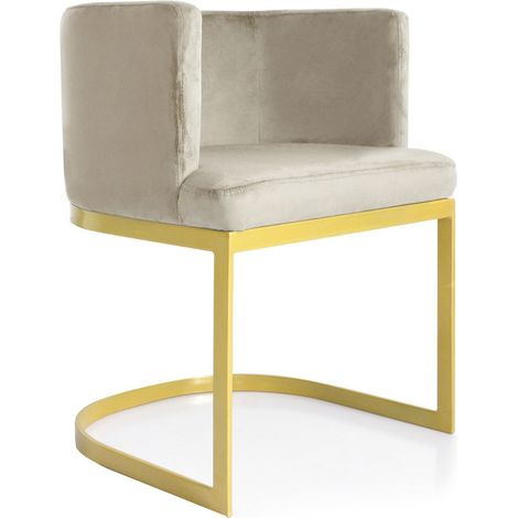 Chaise / Fauteuil Noellie Velours Taupe pieds Or (1/5)