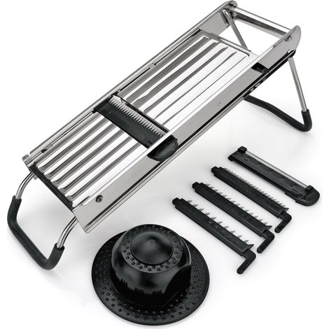 Mandoline Inox - Lame Ondulée - 3 Inserts Julienne - Was Germany