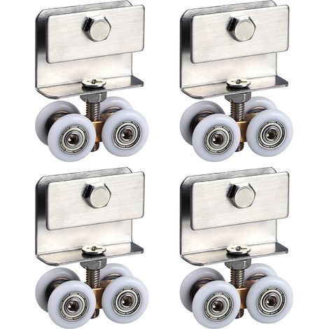 Lot de 4 roulettes pour portes coulissantes, rails avec roulettes pour salle de douche, porte coulissante en verre, avec fixations sur roulement à billes, Ø 20 mm