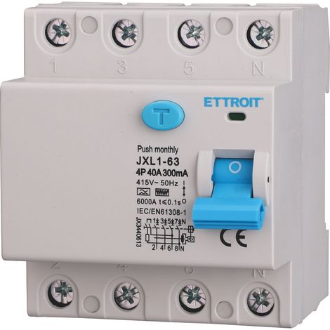 Disjoncteur différentiel pur ETTROIT 4P 40A 300mA 380V 6KA Courbe F - JX3440613