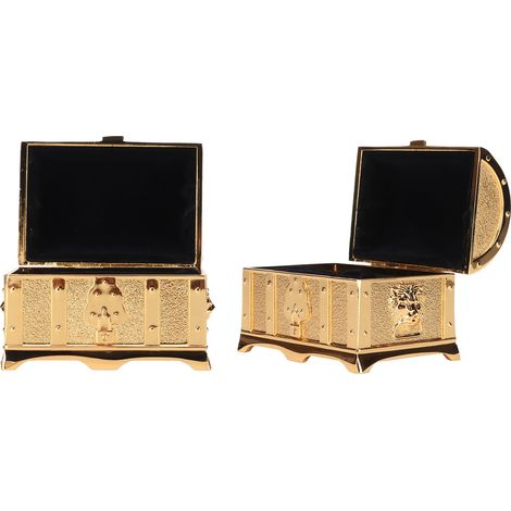 Boîte à bijoux dorée de style vintage, en alliage de zinc résistant aux rayures, de petite taille, idéale pour les bagues, les boucles d'oreilles et les colliers. Taille S (6,9 x 5,1 x 4,8 cm). (1/5)