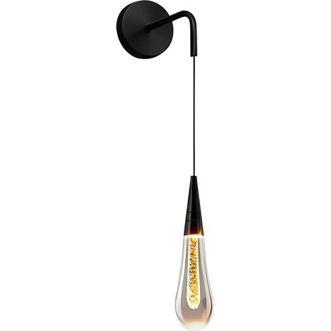 Applique murale LED en cristal – forme allongée goutte d'eau – 3000K ambiance chaleureuse – décoration salon et chambre – 3-5 m² – Noir (1/5)