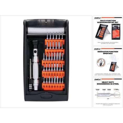 WellCut Präzisions-Mehrzweck-Schraubendreher-Bit-Set mit 60 mm Verlängerungsstange, 94 mm Aluminiumgriff, 38-teilig ( ‎WC-MPS38U ) (1/5)