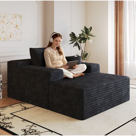 Chaiselongue 115x159 cm aus schwarzem Cord-Samtstoff, ohne Montage – MEUBLIV (1/5)