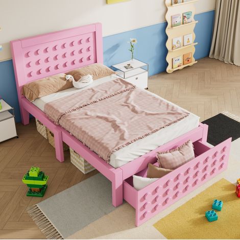 Bett Einzelbett Stauraum 90x190 Holz Rosa OKMYHOME (1/5)