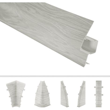 PVC Sockelleisten Sparpakete Fußbodenleisten 23x65mm Modern Kabelkanal: 0108 Holzoptik hellgrau, Endkappe rechts (1/3)