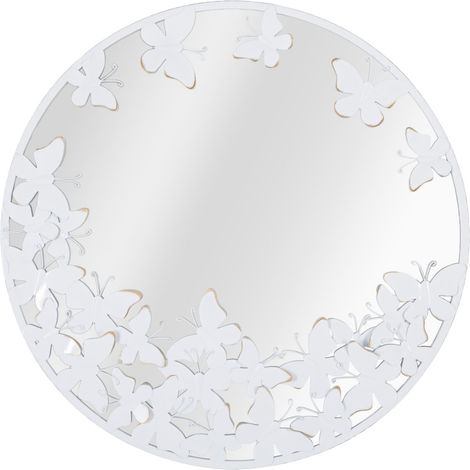 Specchio tondo White Butterfly in ferro bianco e oro con farfalle
