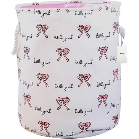 Cesta de almacenamiento plegable decorativa con asas y lazos, blanca, para habitación infantil.