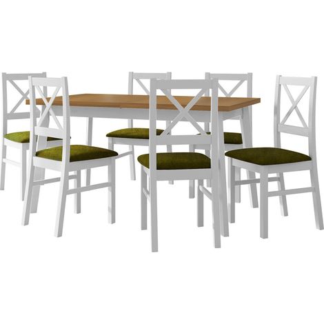 Conjunto de mesas y sillas para comedor Victorville 317, Blanco, 75x80x140cm, Diámetro: 0, Número de asientos: 6, Estilo: Contemporary