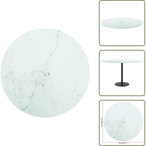 Dessus de table blanc Ø70x0,8cm verre trempé avec design marbre - Dessus De Table - Plateau De Table - Verre Trempé - Design Marbre - Table À Manger (1/5)