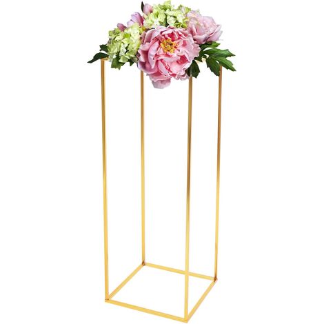 1 pièce centrale de mariage - Vase doré - 28 x 28 x 80 cm de haut - En métal - Vase de sol - Colonne géométrique - Support rectangulaire (1/5)