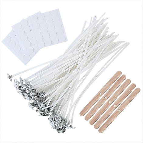 Mèches de bougie en vrac de 10 cm, lot de 100, avec autocollants et mèches de bougie. (1/5)