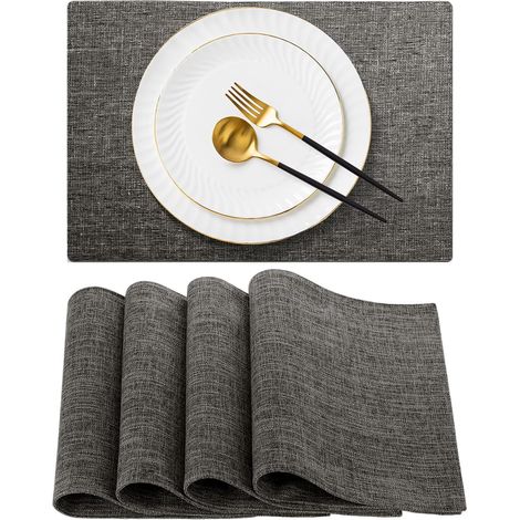 Sets de table en coton et lin- ensemble de 4 pièces- imperméables double face- antidérapants et résistants à la chaleur- adaptés aux tables à manger- aux cuisines et aux mariages (43 cm x 30 cm- gris) (1/4)