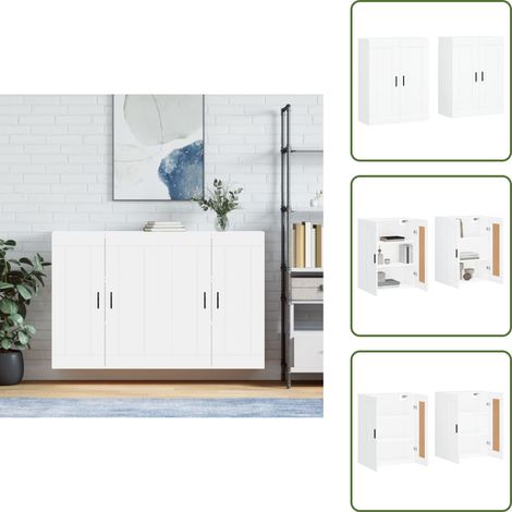The Living Store Armoires murales 2 pcs blanc bois d'ingénierie - Armoire Murale - Meuble Rangement - Buffet - Placard Mural - Étagère Murale (1/5)