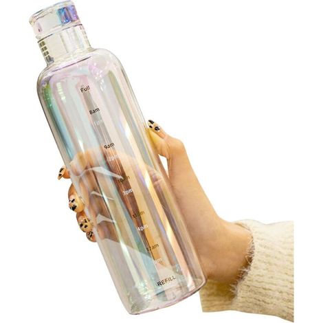 500 ml auslaufsichere Wasserflasche aus hochfestem, transparentem Borosilikatglas mit Zeitanzeige fürs Büro (mehrfarbig) (1/5)