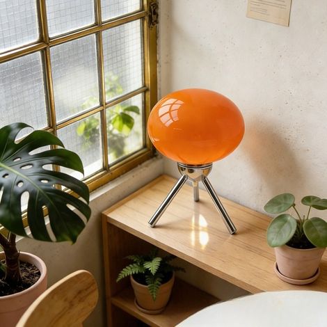 Lampe de Table en Verre en Forme de Champignon, Style Rétro Nordique, 3 Couleurs de Lumière, USB, Chambre et Fille(Orange) (1/3)