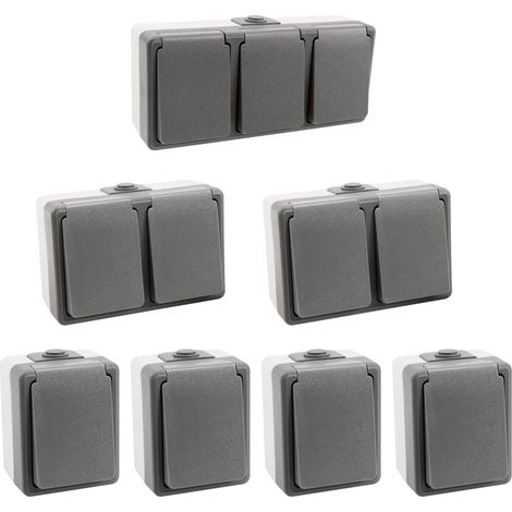 7 teiliges Feuchtraum Aufputz Steckdosen Set 1-fach 2-fach 3-fach IP44 Horizontal Secure (1/5)
