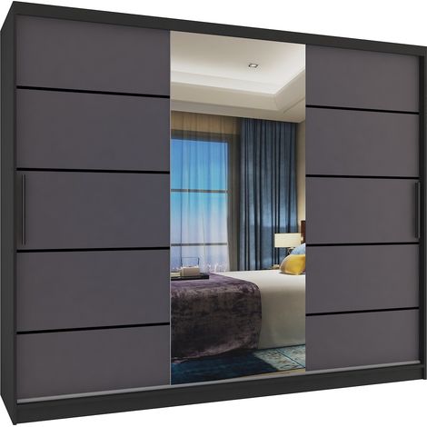 Schiebeschrank Belini 232 cm Mit Schubladen mit Spiegel grau anthrazit graphit Hersteller (1/4)