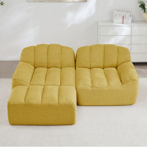 Sofa modular 2-Sitzer L-Form mit Ottoman Gelb OKMYHOME (1/5)