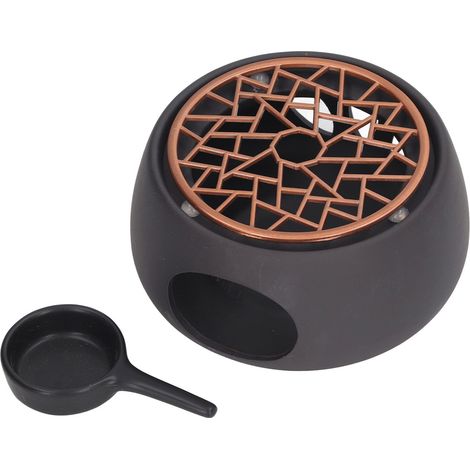 Chauffe-théière en céramique avec socle en fer violet pour la maison et support noir. (1/5)